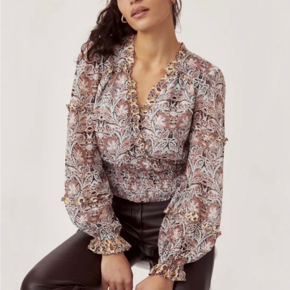 Anthropologie Printed‎ Ruffle Blouse Floral Paisley Size Small